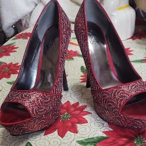 Carlos by Carlos Santana Red Peep-Toe Heels